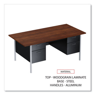 Alera® Double Pedestal Steel Desk, Metal Desk, 72w x 36d x 29.5h, Mocha/Black (ALESD7236BM)