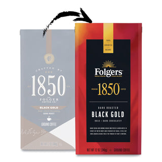 1850 Coffee, Black Gold, Dark Roast, Ground, 12 oz Bag (FOL60516EA) (FOL60516EA)