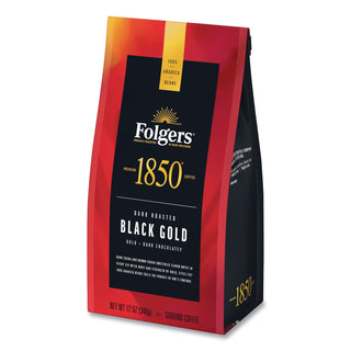1850 Coffee, Black Gold, Dark Roast, Ground, 12 oz Bag (FOL60516EA) (FOL60516EA)