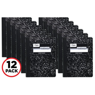 Mead® Square Deal Composition Book, Wide/Legal Rule, Black, 9.75 x 7.5, 100 Sheets, 12/Pack (MEA72936)