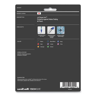 uniball® VISION ELITE Stick Roller Ball Pen, Micro 0.5mm, Assorted Ink, Black Barrel (UBC58092PP)