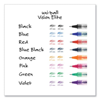 uniball® VISION ELITE Stick Roller Ball Pen, Micro 0.5mm, Assorted Ink, Black Barrel (UBC58092PP)