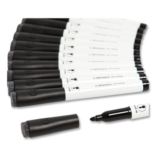 U Brands Medium Point Low-Odor Dry-Erase Markers with Erasers, Black, Dozen (UBR2922U0012)