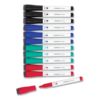 U Brands Medium Point Low-Odor Dry-Erase Markers with Erasers, Assorted Colors, 12/Pack (UBR3980U0012)