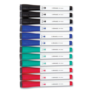 U Brands Medium Point Low-Odor Dry-Erase Markers with Erasers, Assorted Colors, 12/Pack (UBR3980U0012)
