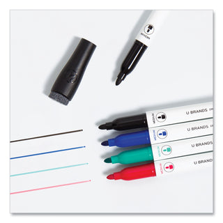 U Brands Medium Point Low-Odor Dry-Erase Markers with Erasers, Assorted Colors, 12/Pack (UBR3980U0012)