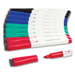 U Brands Medium Point Low-Odor Dry-Erase Markers with Erasers, Assorted Colors, 12/Pack (UBR3980U0012)