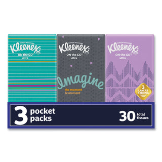 Kleenex® On The Go Packs Facial Tissues, 3-Ply, White, 10 Sheets/Pouch, 3 Pouches/Pack, 36 Packs/Carton (KIM11976)