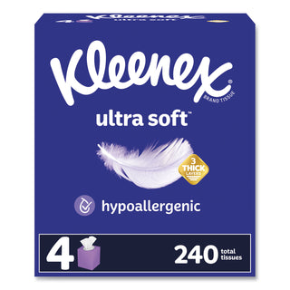 Kleenex® Ultra Soft Facial Tissue, 3-Ply, White, 60 Sheets/Box, 4 Boxes/Pack, 3 Packs/Carton (KCC54308CT)