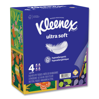 Kleenex® Ultra Soft Facial Tissue, 3-Ply, White, 60 Sheets/Box, 4 Boxes/Pack, 3 Packs/Carton (KCC54308CT)