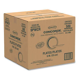 Dart® Concorde Non-Laminated Foam Plates, 9"Diameter, White, 125/Pack (DCC9PWCRPK)