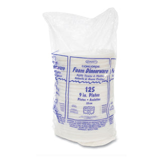 Dart® Concorde Non-Laminated Foam Plates, 9"Diameter, White, 125/Pack (DCC9PWCRPK)