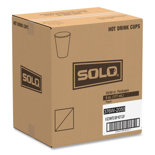 SOLO® Single-Sided Poly Paper Hot Cups, 6oz, White, 50/Pack, 20 Packs/Carton (SCC376W)