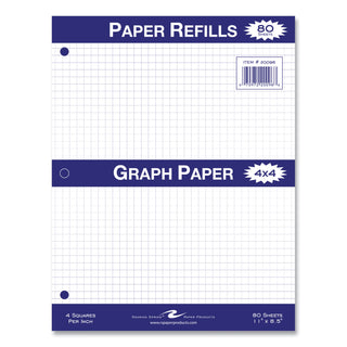 Roaring Spring® Graph Filler Paper, 3-Hole, 8.5 x 11, Quadrille: 4 sq/in, 80 Sheets/Pack, 24 Packs/Carton (ROA20096CS)