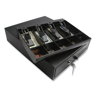 Honeywell Space-Saving Steel Cash Drawer, 4 Bill, 5 Coin Slots, Key Lock, 17 x 13 x 4, Black (HWL6313)