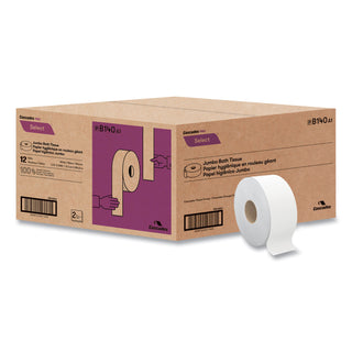 Cascades PRO Select Jumbo Bath Tissue, Septic Safe, 2-Ply, White, 3.3" x 1000 ft, 12 Rolls/Carton (CSDB140)