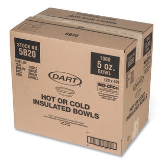 Dart® Insulated Foam Bowls, 5 oz, White, 50/Pack, 20 Packs/Carton (5B20DART)