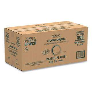 Dart® Concorde Foam Plate, 6" dia, White, 1000/Carton (DRC6PWCR)