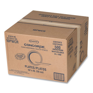 Dart® Concorde Foam Plate, 10 1/4" dia, White, 125/Pack, 4 Packs/Carton (DRC10PWCR)