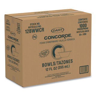 Dart® Concorde Foam Bowl, 10 12oz, White, 125/Pack, 8 Packs/Carton (DRC12BWWCR)