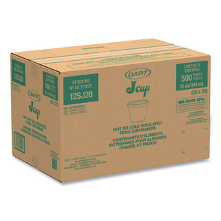 Dart® Food Containers, Foam,12oz, White, 25/Bag, 20 Bags/Carton (12SJ20DART)