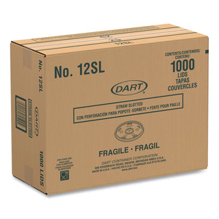 Dart® Plastic Lids for Foam Cups, Bowls and Containers, Flat with Straw Slot, Fits 6-14 oz, Translucent, 1,000/Carton (DAR12SL)