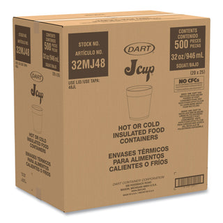 Dart® Foam Containers, 32oz, White, 25/Bag, 20 Bags/Carton (32MJ48DART)