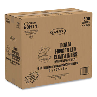 Dart® Carryout Food Container, Foam, 1-Comp, 5 1/2 x 5 3/8 x 2 7/8, White, 500/Carton (50HT1DART)