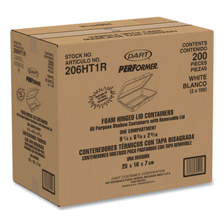 Dart® Foam Hinged Lid Containers, 6.4w x 9.3d x 2.6h, White, 200/Carton (DCC206HT1R)