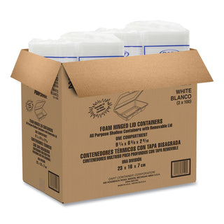 Dart® Foam Hinged Lid Containers, 6.4w x 9.3d x 2.6h, White, 200/Carton (DCC206HT1R)