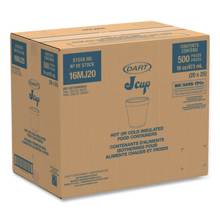Dart® Foam Containers, Foam, 16oz, White, 25/Bag, 20 Bags/Carton (16MJ20DART)