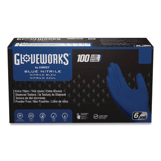GloveWorks® by AMMEX® Heavy-Duty Industrial Nitrile Gloves, Powder-Free, Large, 6 mil Thick, 9.5" Long, Royal Blue, 100/Box, 10 Boxes/Carton (AXCGWRBN46100)