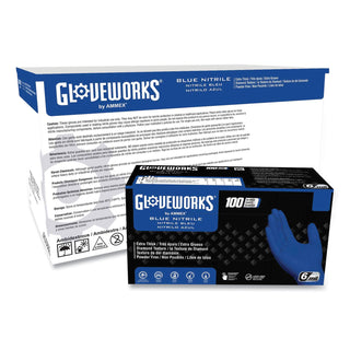 GloveWorks® by AMMEX® Heavy-Duty Industrial Nitrile Gloves, Powder-Free, Large, 6 mil Thick, 9.5" Long, Royal Blue, 100/Box, 10 Boxes/Carton (AXCGWRBN46100)