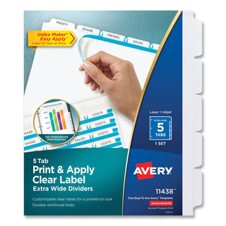 Avery® Print and Apply Index Maker Clear Label Dividers, 5 White Tabs, Letter (AVE11438)