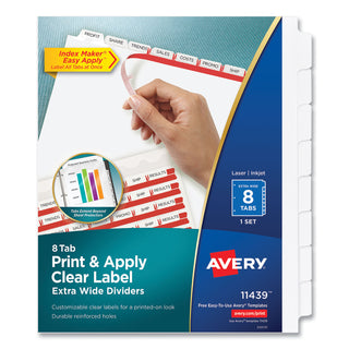 Avery® Print and Apply Index Maker Clear Label Dividers, 8 White Tabs, Letter (AVE11439)