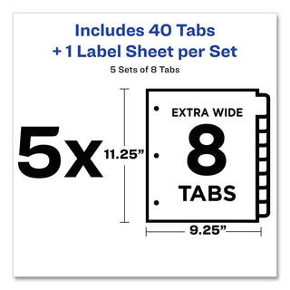 Avery® Print and Apply Index Maker Clear Label Dividers, 8 White Tabs, Letter, 5 Sets (AVE11441)