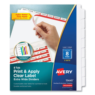 Avery® Print and Apply Index Maker Clear Label Dividers, 8 White Tabs, Letter, 5 Sets (AVE11441)