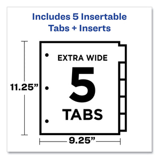 Avery® Insertable Big Tab Plastic 2-Pocket Dividers, 5-Tab, 11.13 x 9.25, Assorted, 1 Set (AVE11906)