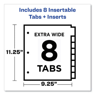 Avery® Insertable Big Tab Plastic 2-Pocket Dividers, 8-Tab, 11.13 x 9.25, Assorted, 1 Set (AVE11907)