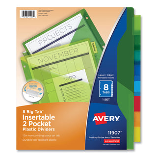 Avery® Insertable Big Tab Plastic 2-Pocket Dividers, 8-Tab, 11.13 x 9.25, Assorted, 1 Set (AVE11907)