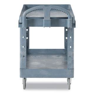 Rubbermaid® Commercial BRUTE Heavy-Duty Ergo Handle Utility Cart, Plastic, 2 Shelves, 750 lb Capacity, 26" x 55" x 33.25", Gray (RCP2192463)