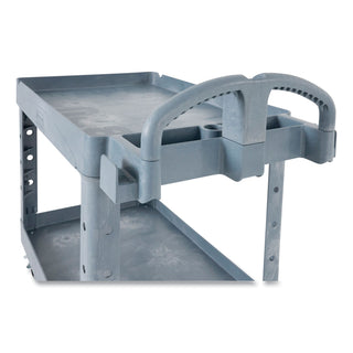 Rubbermaid® Commercial BRUTE Heavy-Duty Ergo Handle Utility Cart, Plastic, 2 Shelves, 750 lb Capacity, 26" x 55" x 33.25", Gray (RCP2192463)