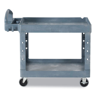 Rubbermaid® Commercial BRUTE Heavy-Duty Ergo Handle Utility Cart, Plastic, 2 Shelves, 750 lb Capacity, 26" x 55" x 33.25", Gray (RCP2192463)