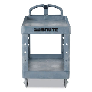 Rubbermaid® Commercial BRUTE Heavy-Duty Ergo Handle Utility Cart, Plastic, 2 Shelves, 750 lb Capacity, 26" x 55" x 33.25", Gray (RCP2192463)