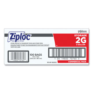 Ziploc® Double Zipper Storage Bags, 2 gal, 1.75 mil, 15" x 13", Clear, 100/Carton (SJN682253)