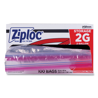 Ziploc® Double Zipper Storage Bags, 2 gal, 1.75 mil, 15" x 13", Clear, 100/Carton (SJN682253)