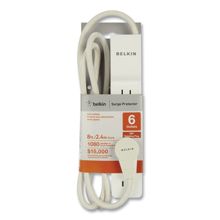 Belkin® Home/Office Surge Protector w/Rotating Plug, 6 Outlets, 8 ft Cord, 720J, White (BLKBE10600008R)