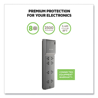Belkin® Home/Office Surge Protector, 8 Outlets, 8 ft Cord, 2500 Joules, Black (BLKBE10800008CM)