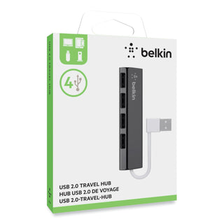 Belkin® 4-Port Ultra-Slim Travel Hub, 4 Port, Nightshade/White (BLKF4U042BT)