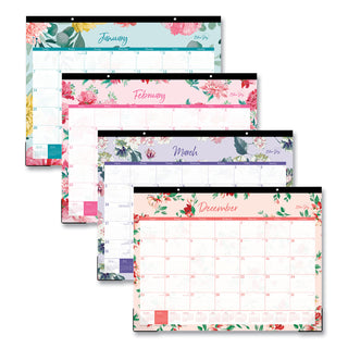 Blue Sky® Reflections Desk Pad Calendar, Floral Artwork, 22 x 17, Assorted Sheet Colors, Black Binding, 12-Month (Jan to Dec): 2025 (BLS117886)